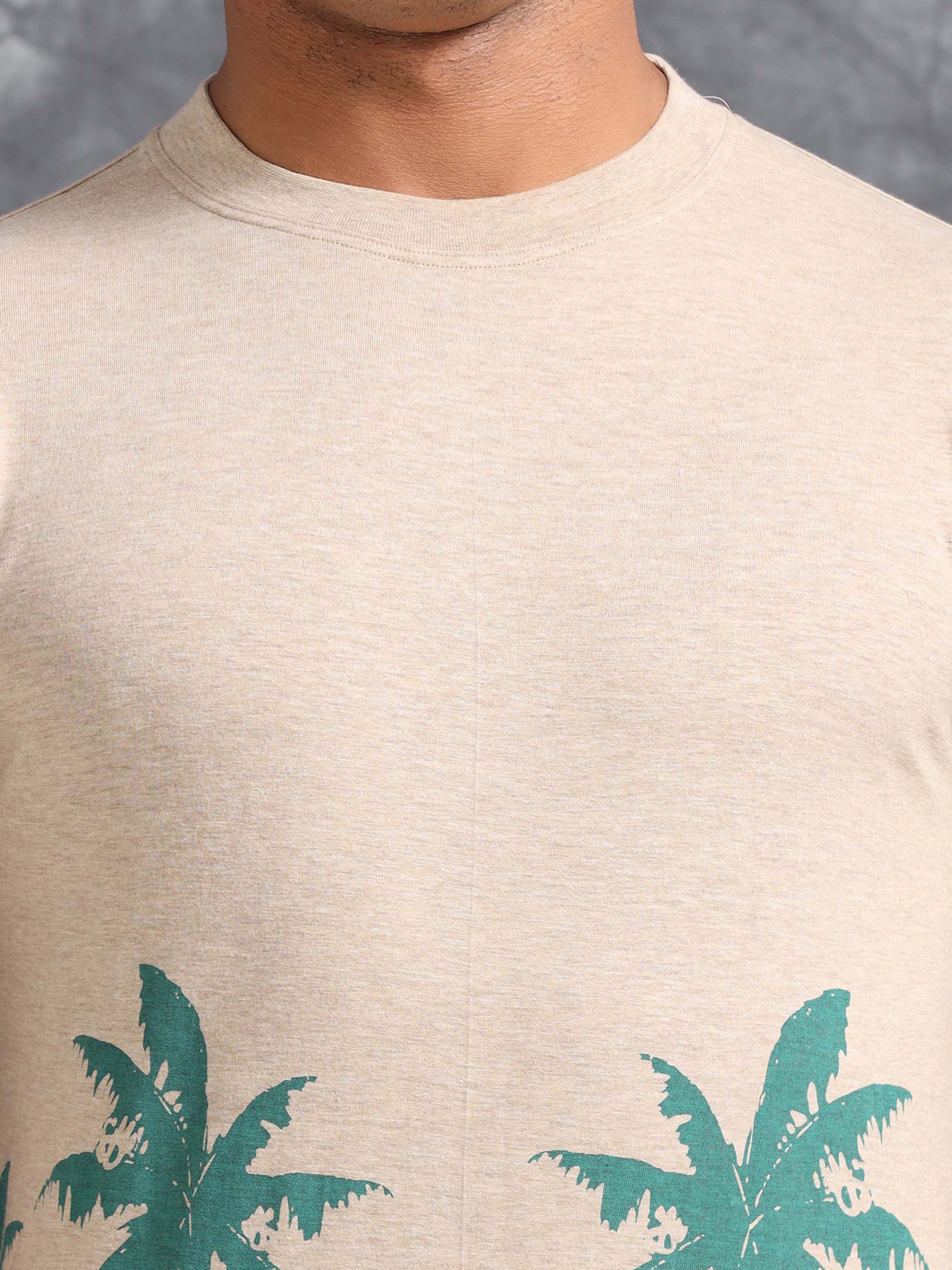 Beige Tropical Tree Printed Tee