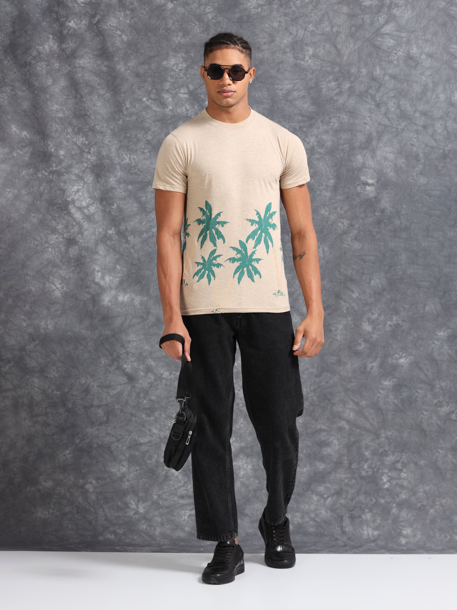Beige Tropical Tree Printed Tee