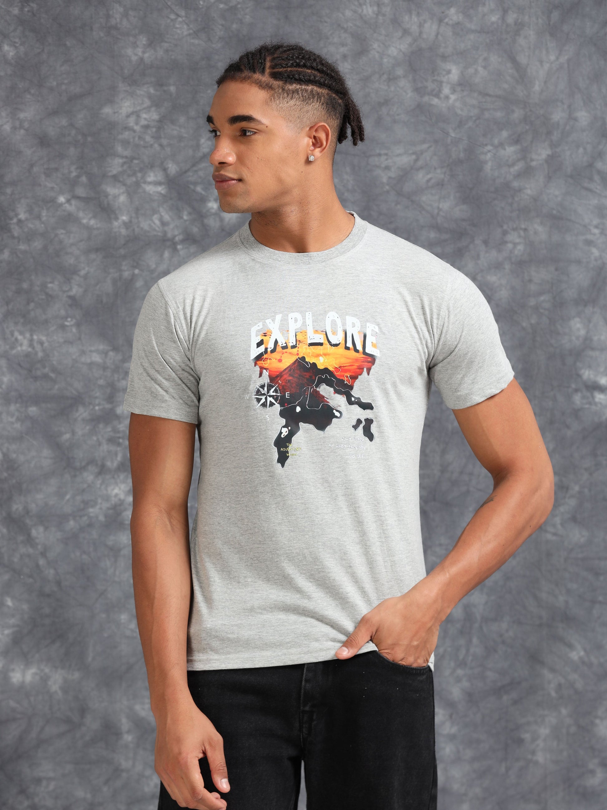 Grey Explore Printed Tee