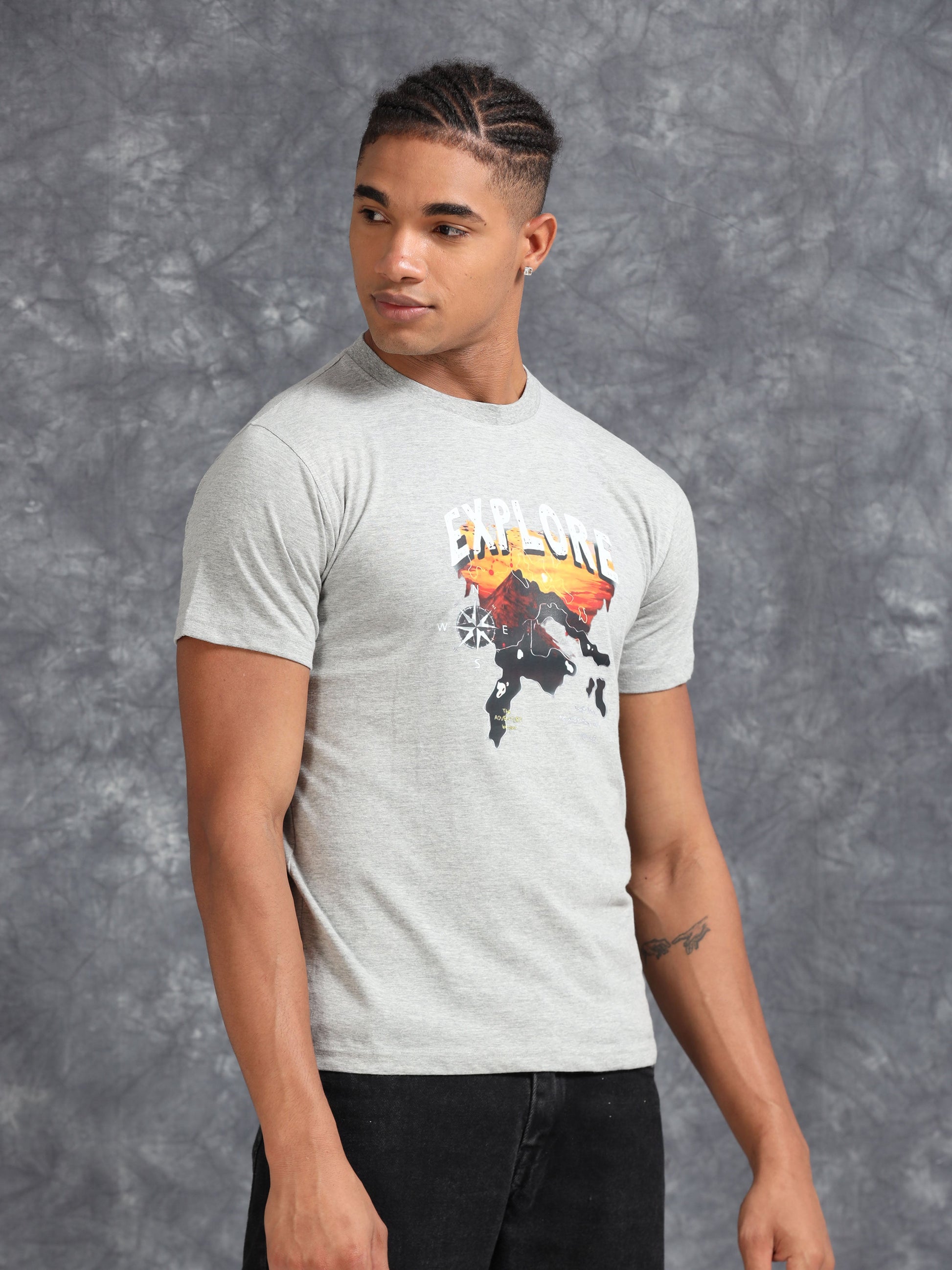 Grey Explore Printed Tee