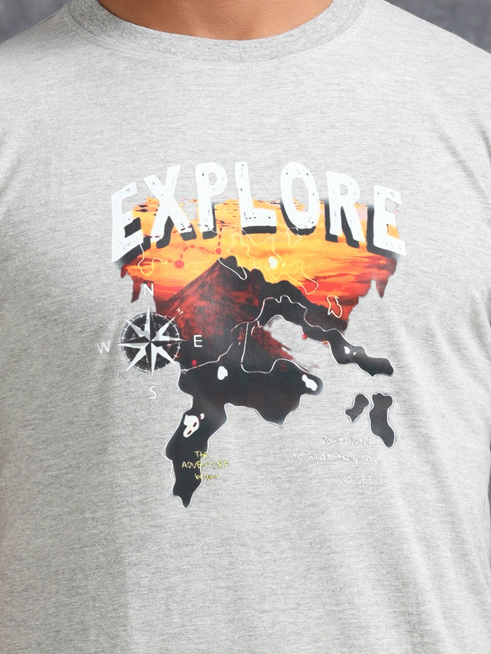 Grey Explore Printed Tee