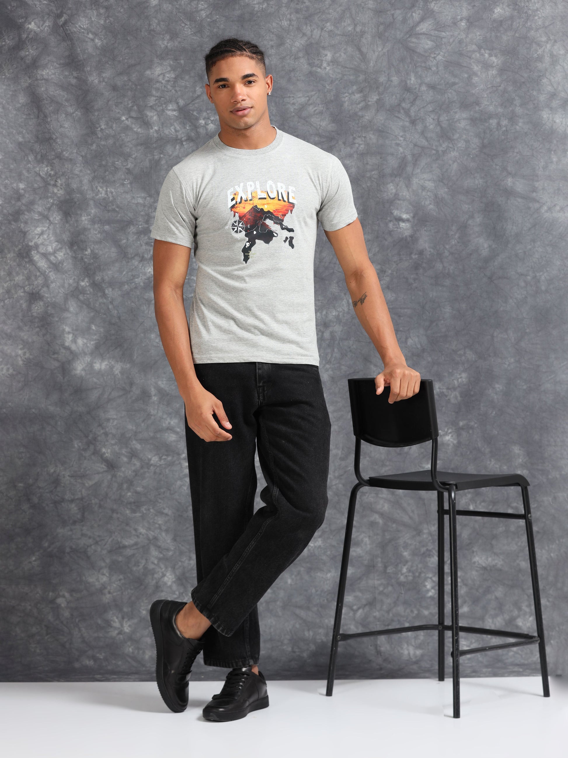 Grey Explore Printed Tee