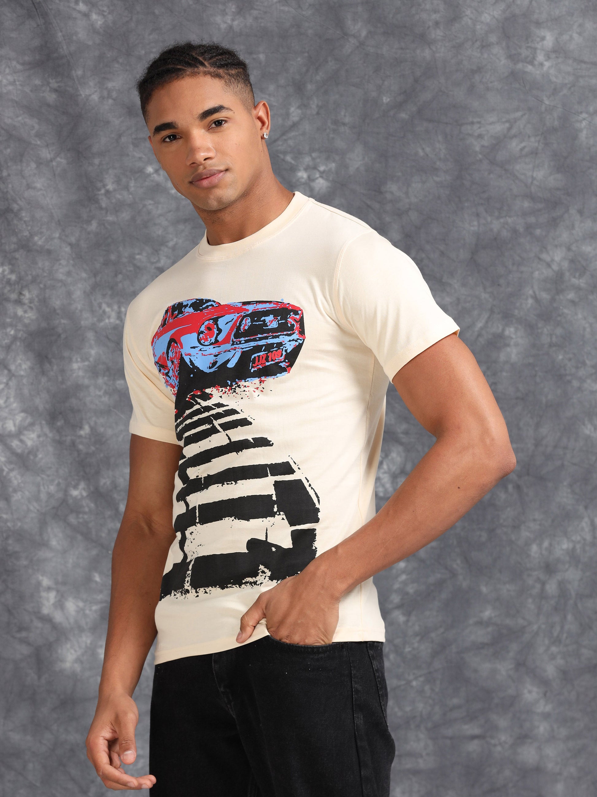 Peach Car Printed Tee