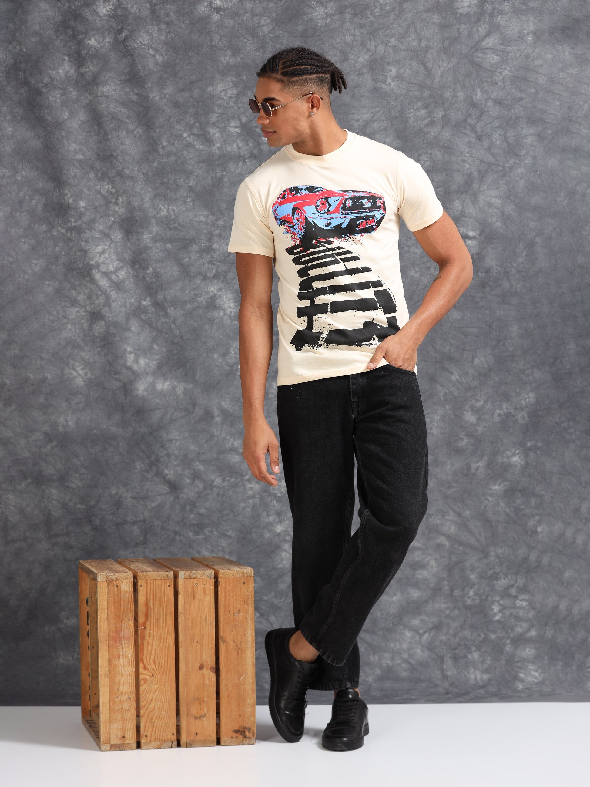 Peach Car Printed Tee