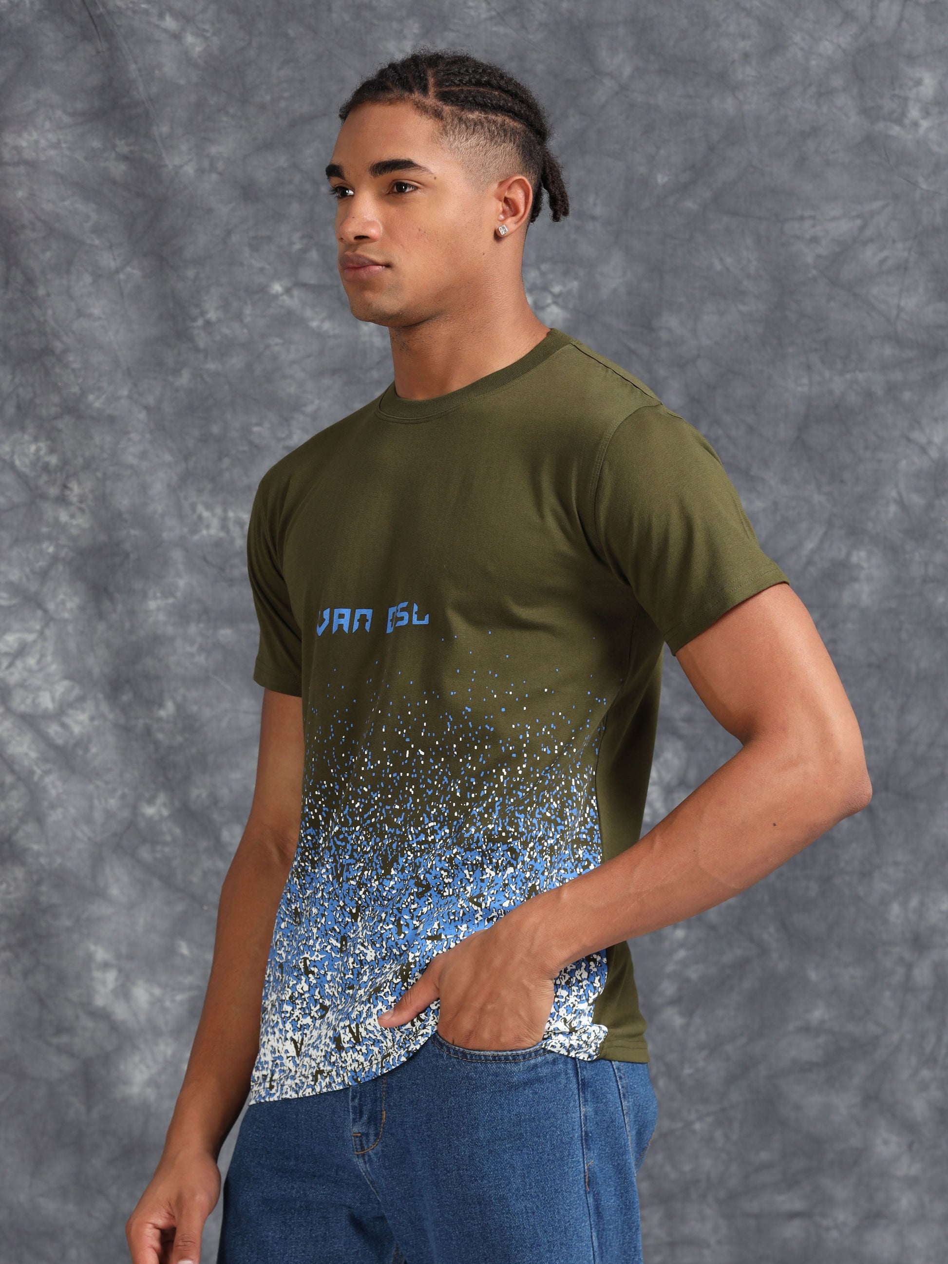 Olive Crystals Printed Tee