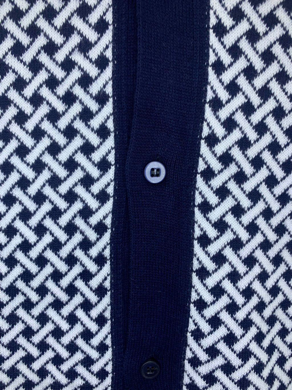 Men’s Navy Knit Polo with Geometric Weave Design