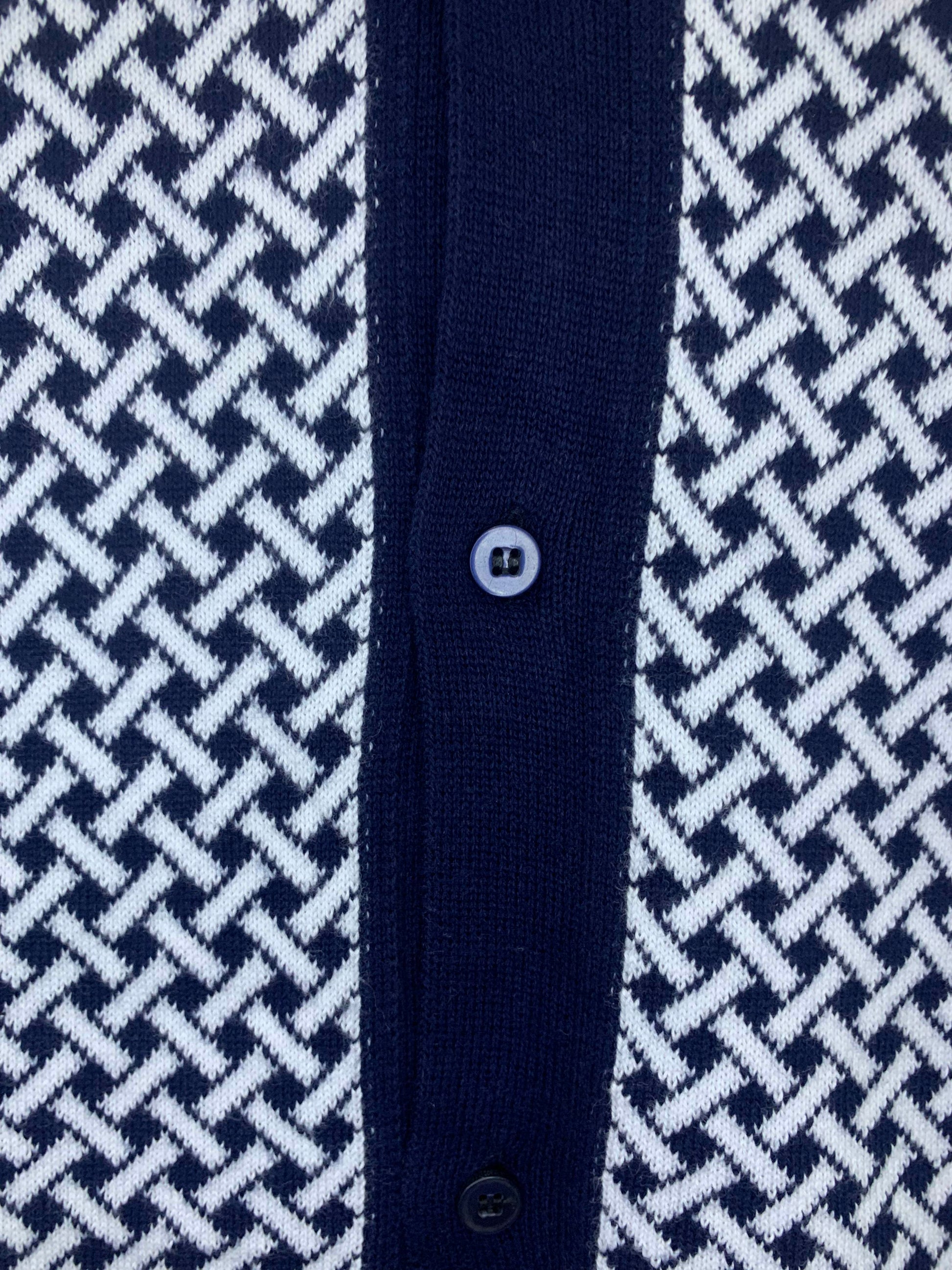 Men’s Navy Knit Polo with Geometric Weave Design