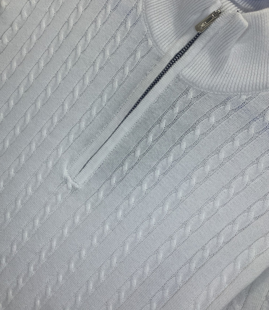 Men’s White Cable Knit Half-Zip T-Shirt