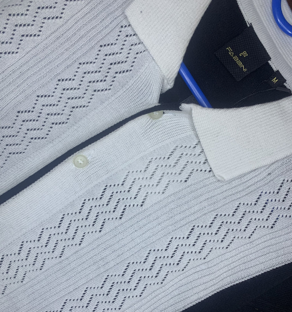 Men's Black & Ivory Textured Button-Down Polo Shirt