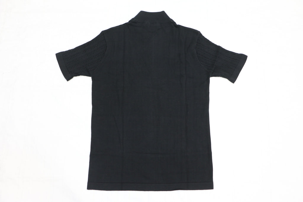 Men’s Black Cable Knit Zip-Neck T-Shirt