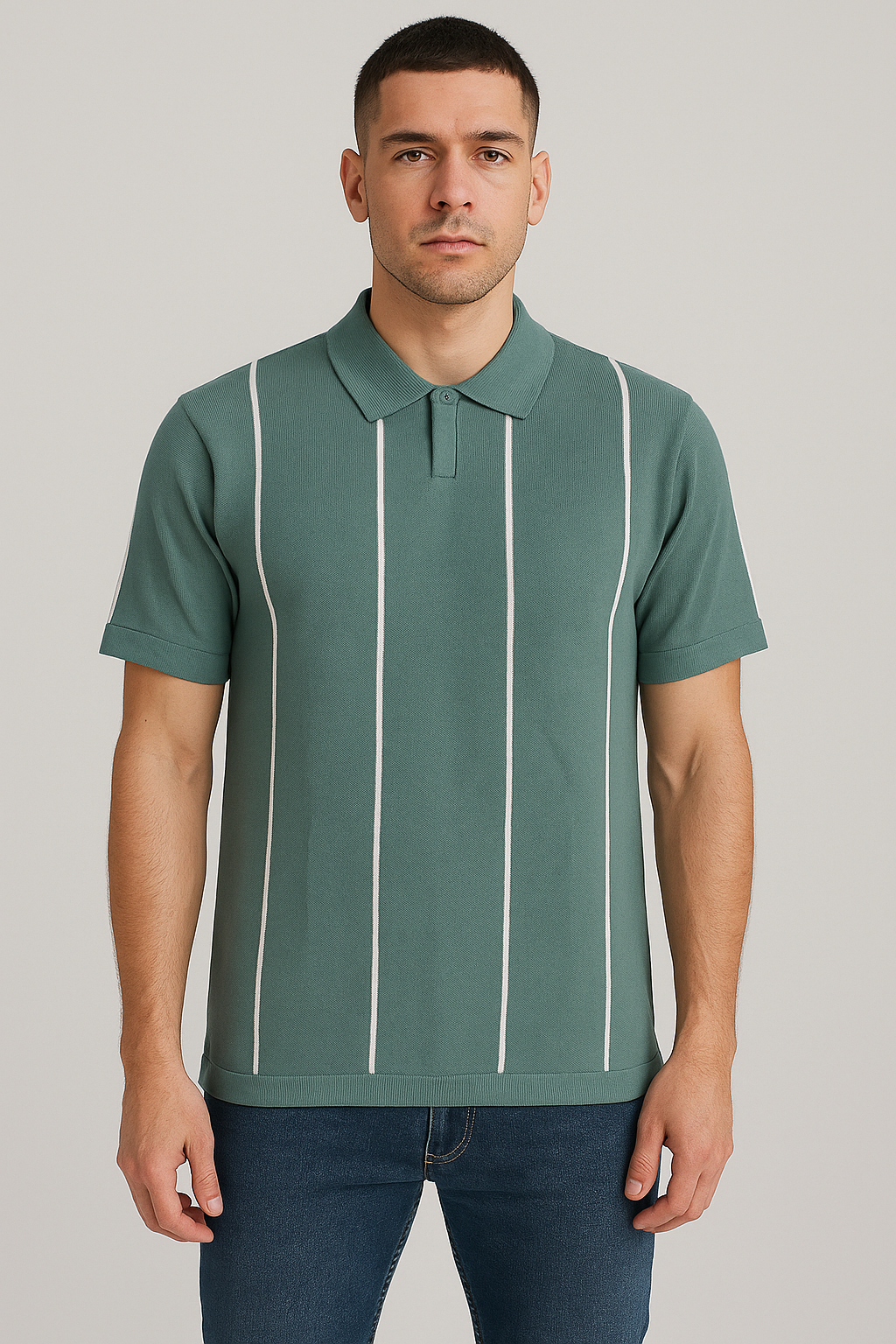 Pista Green Vertical Stripe Polo T-Shirt